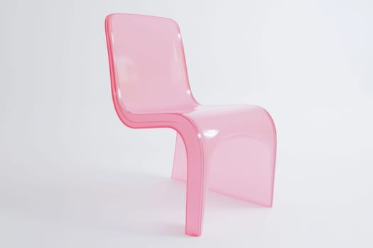 A vibrant pink chair stands out against a white backdrop, highlighting its sleek, transparent design perfect for stylish interiors.