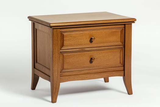 A wooden nightstand featuring two spacious drawers, designed to enhance bedroom functionality and aesthetic appeal for storage.