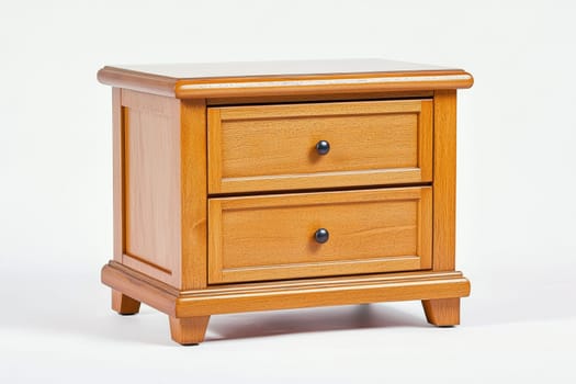 Wooden bedside table featuring two storage drawers and a smooth top in a light oak finish, ideal for bedroom use.