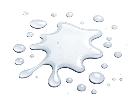 Clear water or gel splash with bubbles and scattered drops. Glossy, transparent liquid texture. Ideal for hydration, purity, or abstract design concepts. Isolated on white background.