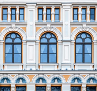 Architecture detail, windows of an old building, Prague, Czech Republic
