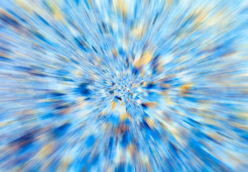 Frosty zoom blur, abstract background in blue and yellow tones