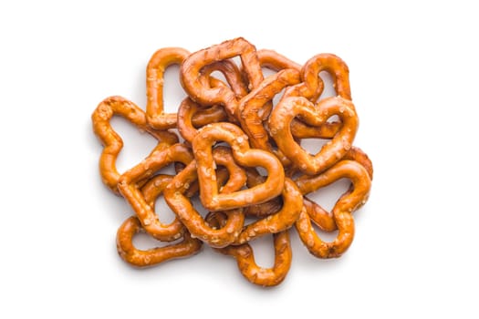 Heart shaped pretzel  isolated on a white background.