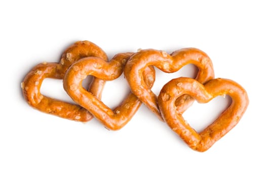 Heart shaped pretzel  isolated on a white background.