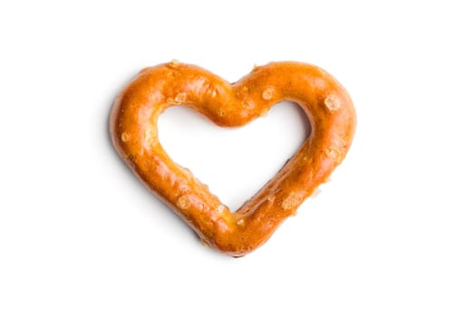 Heart shaped pretzel  isolated on a white background.
