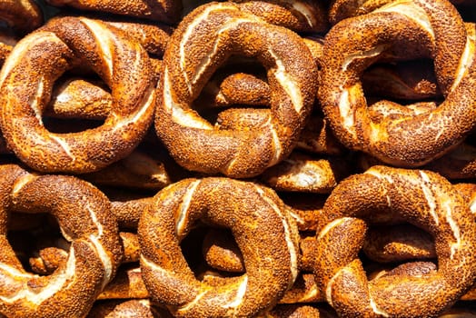 Traditional turkish simits, bagels with sesame