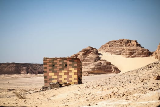 dwelling bedouin in an oasis in the desert among the mountains in Egypt Dahab Rest tourist
