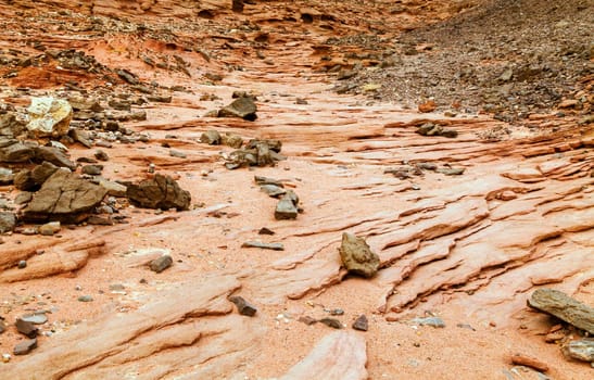 View of barren land of Timna Valley, Israel