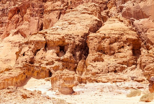 Close up of a vertical cliff in Timna Valley, Israel