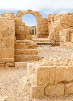 View of the ruined buildings in the ancient Nabataean city of Avdat, now a national Park, in the Negev Desert, Southern Israel