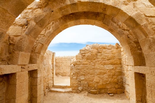 View of the ruined buildings in the ancient Nabataean city of Avdat, now a national Park, in the Negev Desert, Southern Israel