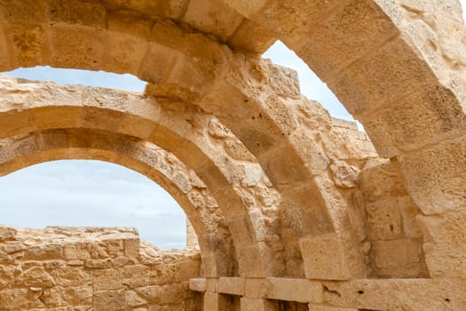 View of the ruined buildings in the ancient Nabataean city of Avdat, now a national Park, in the Negev Desert, Southern Israel