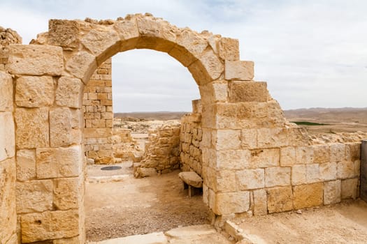 View of the ruined buildings in the ancient Nabataean city of Avdat, now a national Park, in the Negev Desert, Southern Israel