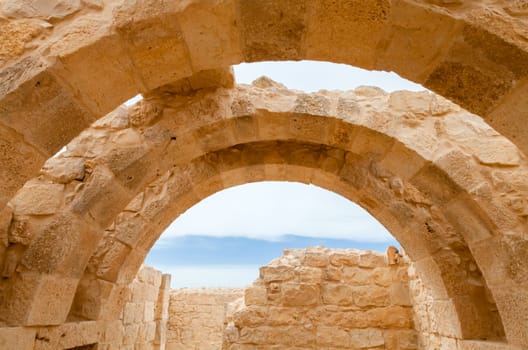 View of the ruined buildings in the ancient Nabataean city of Avdat, now a national Park, in the Negev Desert, Southern Israel