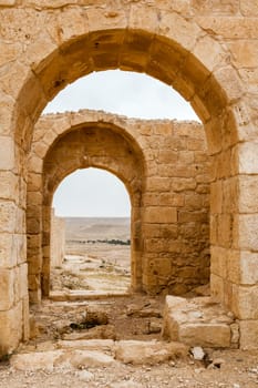 View of the ruined buildings in the ancient Nabataean city of Avdat, now a national Park, in the Negev Desert, Southern Israel