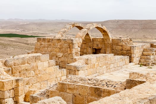 View of the ruined buildings in the ancient Nabataean city of Avdat, now a national Park, in the Negev Desert, Southern Israel