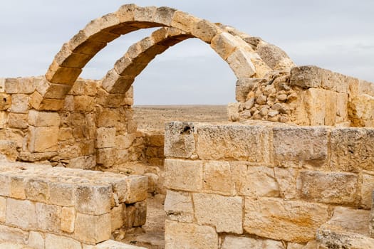 View of the ruined buildings in the ancient Nabataean city of Avdat, now a national Park, in the Negev Desert, Southern Israel