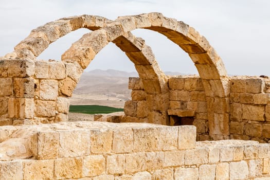 View of the ruined buildings in the ancient Nabataean city of Avdat, now a national Park, in the Negev Desert, Southern Israel