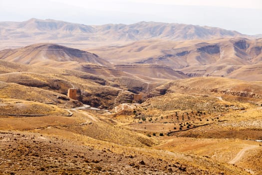 The Judean desert. The road leading to the Holy Lavra of Saint Sava, known in Syriac as Mar Saba. An Orthodox Christian monastery halfway between Jerusalem and the Dead Sea