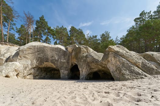 Sand caves, Sandhohlen in the Heers forest area in the Harz Mountains near the town of Blankenburg in Germany below Regenstein Fortress