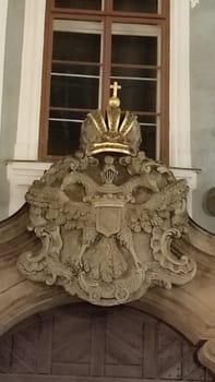 October 15 2024 Prague Czech Republic Europe Eagle stone crest windows interior decorator decor decorations objects . High quality photo