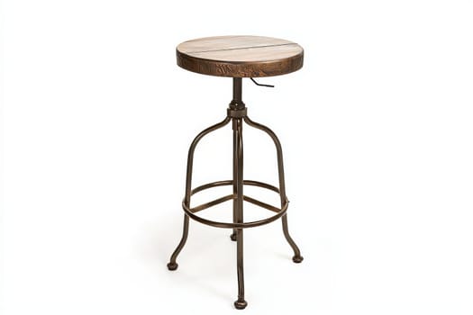 Stool showcases a wooden seat and adjustable height, ideal for bars, kitchens, or workshops, enhancing decor and functionality.