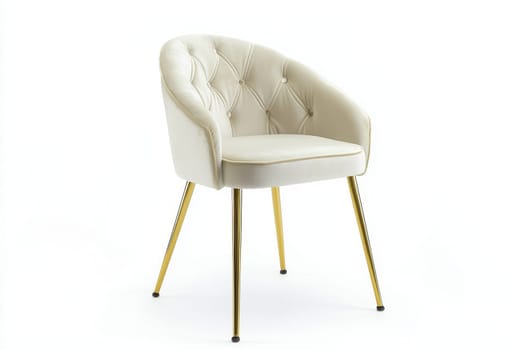 A stylish cream chair featuring tufted upholstery and gold metal legs, ideal for enhancing any contemporary living space.