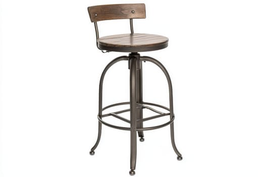 This bar stool features a wooden seat and a sturdy metal frame, perfect for contemporary spaces such as kitchens or cafes.