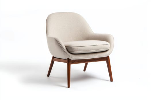 This stylish chair features a soft fabric upholstery and sturdy wooden legs, ideal for enhancing interior decor in living spaces.