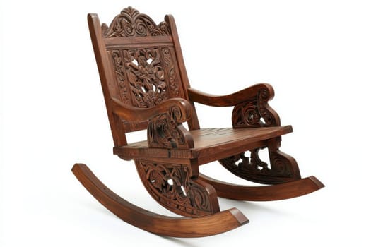 This beautiful rocking chair features detailed carvings and a rich wooden finish, perfect for adding charm to a home interior.