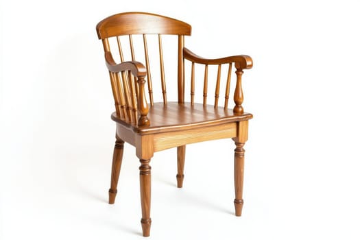 This sturdy wooden chair features a curved backrest and is ideal for cozy seating in dining or living spaces, showcasing craftsmanship.