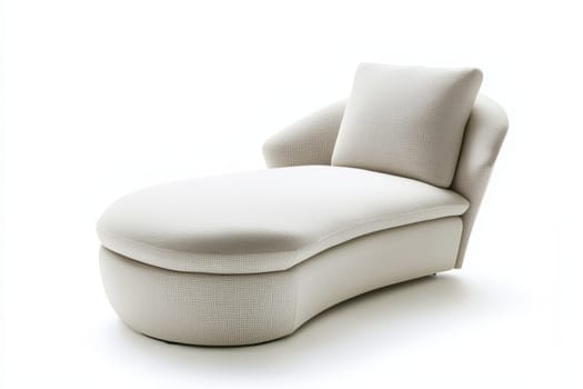 This stylish chaise lounge features a soft white fabric, curved silhouette, and comfortable backrest, ideal for relaxation and modern decor.