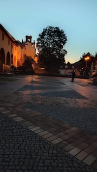Sunset town square city centre old evening travel landscape nature trees park architecture outdoor. October 16 2024 Decin Czech Republic Europe travel places . High quality photo