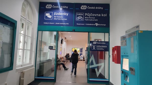 October 16 2024 Decin Czech Republic Europe Train ticket office indoor station travel transport . High quality photo