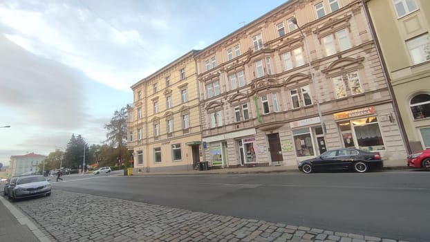 October 16 2024 Decin Czech Republic Europe . Building architecture street store car window city centre town. High quality photo outdoor destination place