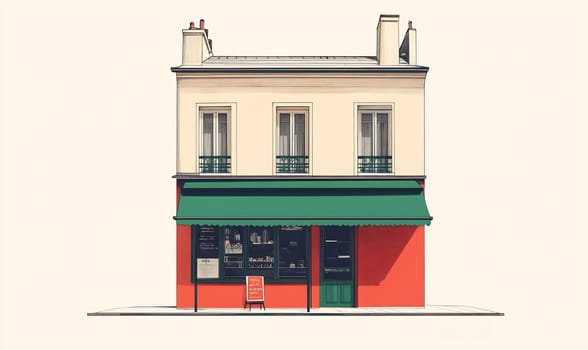 A quaint storefront features a green awning and colorful facade, inviting visitors to explore local offerings in an urban setting.