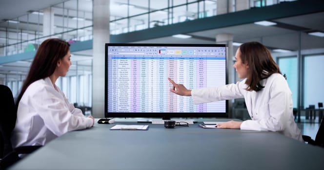 Busy Medical Office Manager Analyzing Billing Codes on Spreadsheets