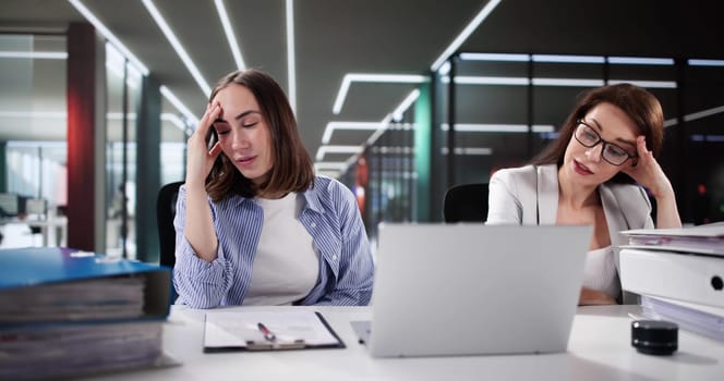 Exhausted Accountant Woman Stressed Over Late Night Invoice Workload