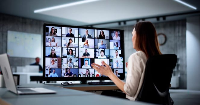 Female HR professional conducting online video conference on remote mountain