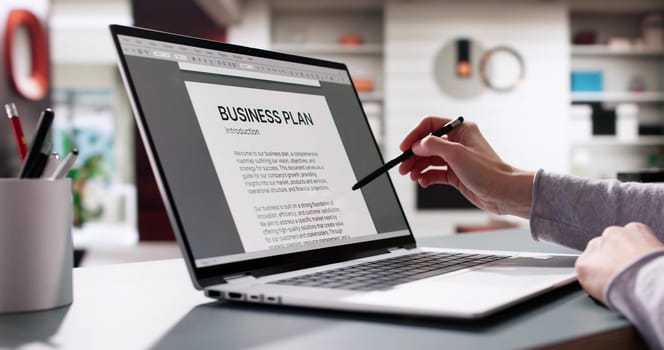 Creating a Business Plan on Her Laptop, Visualizing Entrepreneurial Opportunities. Data Analyst