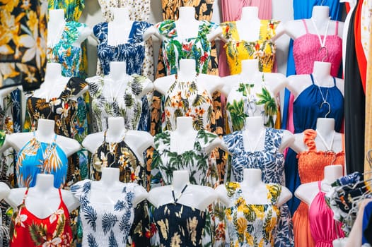 female summer dresses on mannequins on the market in Asia shop