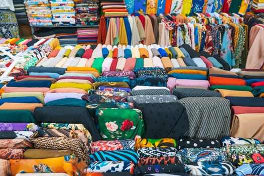 clothing and fabrics at the textile market shop in Asia