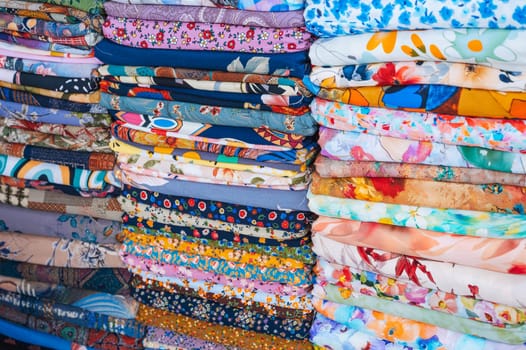 fabrics at the textile market bazaar in Asia in Vietnam