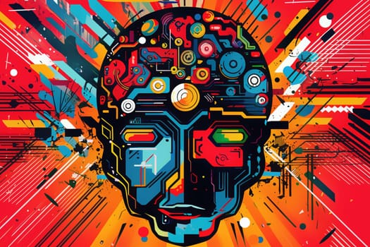 Conceptual colorful abstract image of a face. 2D illustration in vibrant colors.