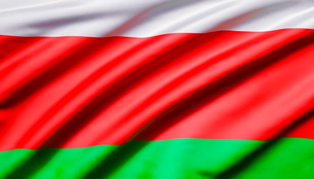 Belarus flag is depicted on a sports cloth fabric with many folds. Sport team banner