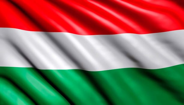 colored flag of the state of Hungary depicted on textiles with soft folds