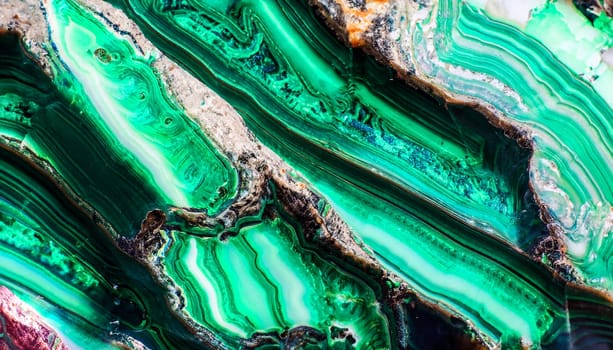 The green malachite. An ornamental stone. Photo texture. Macro.
