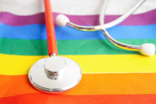 LGBT symbol, Stethoscope with rainbow ribbon, rights and gender equality, LGBT Pride Month in June.