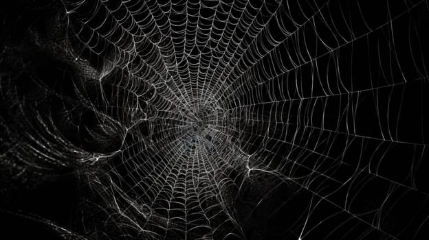 Abstract fractal sipder web on dark background with grungy ornament of broken moody web and particles. Generated AI