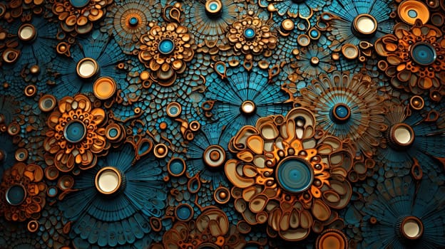 Abstract fractal ornament with floral elements and dotted texture. Generated AI